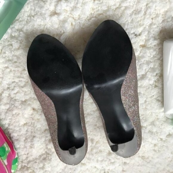 GUESS: MultiColor Metallic Glitter Heels Platform Peep-toe Pumps - Picture 11 of 15